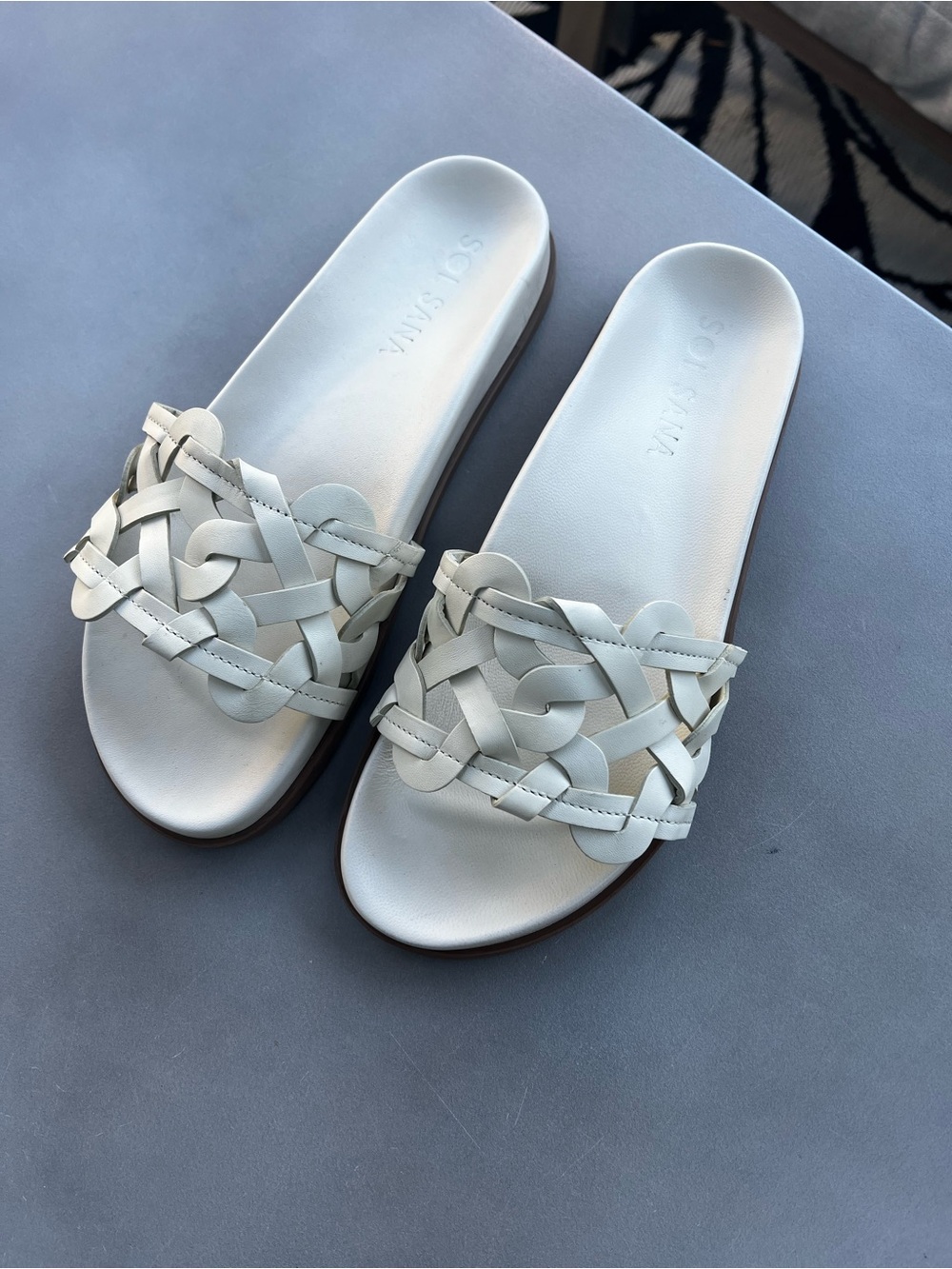 Sol Sana Cream Woven Slide Sandals